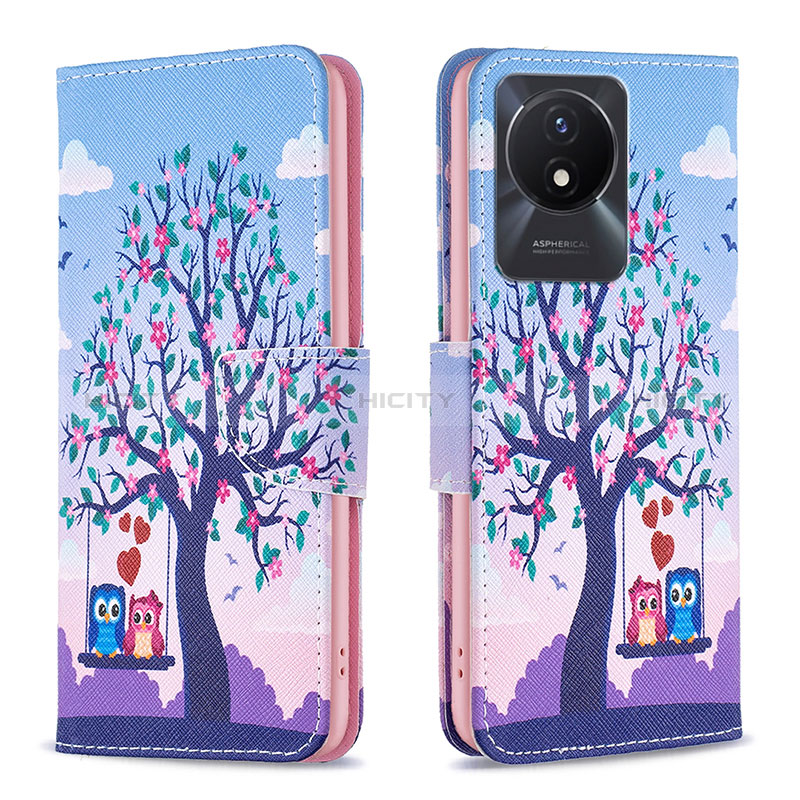 Custodia Portafoglio In Pelle Fantasia Modello Cover con Supporto B03F per Vivo Y02t Lavanda