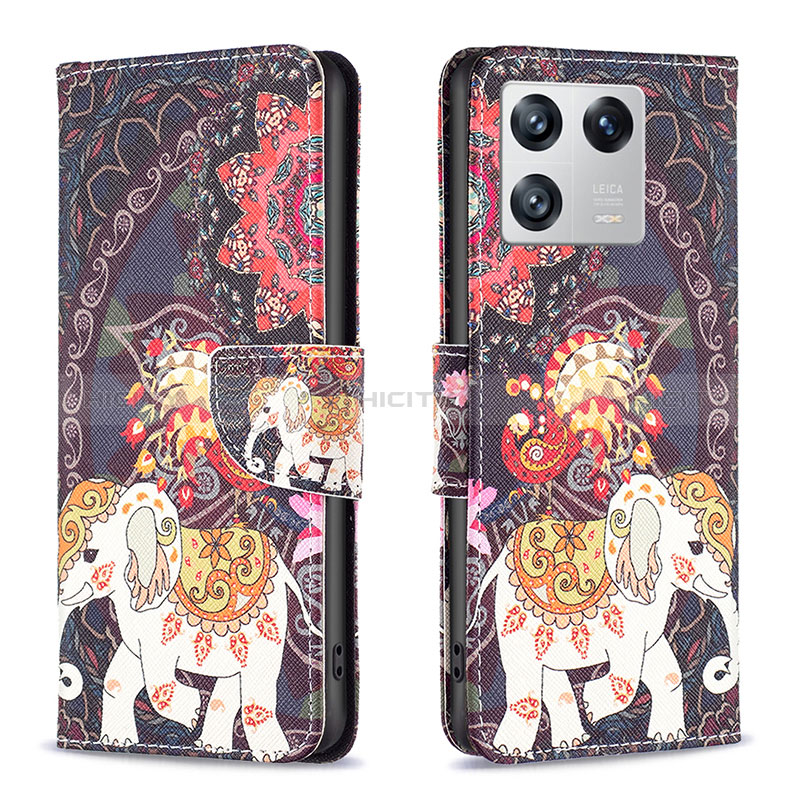 Custodia Portafoglio In Pelle Fantasia Modello Cover con Supporto B03F per Xiaomi Mi 13 Pro 5G Marrone