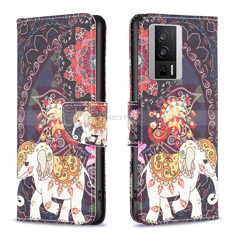 Custodia Portafoglio In Pelle Fantasia Modello Cover con Supporto B03F per Xiaomi Poco F5 Pro 5G Marrone