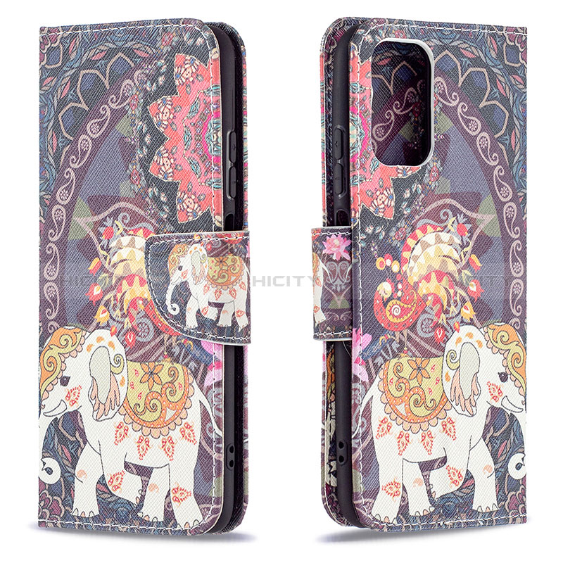 Custodia Portafoglio In Pelle Fantasia Modello Cover con Supporto B03F per Xiaomi Poco M5S Marrone