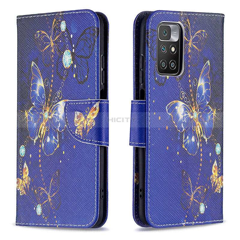 Custodia Portafoglio In Pelle Fantasia Modello Cover con Supporto B03F per Xiaomi Redmi 10 4G Blu Notte