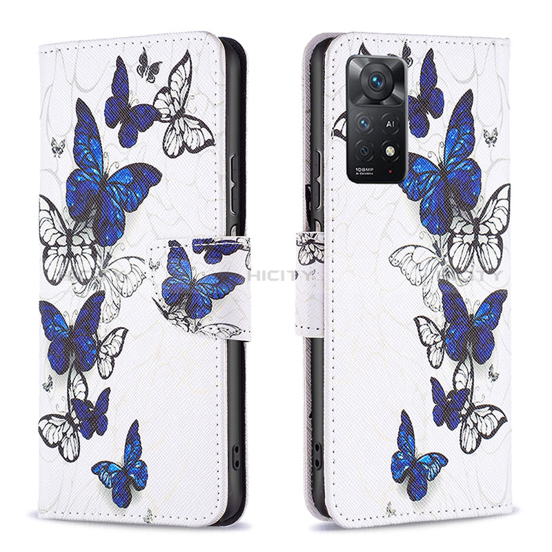 Custodia Portafoglio In Pelle Fantasia Modello Cover con Supporto B03F per Xiaomi Redmi Note 11 Pro 4G Blu