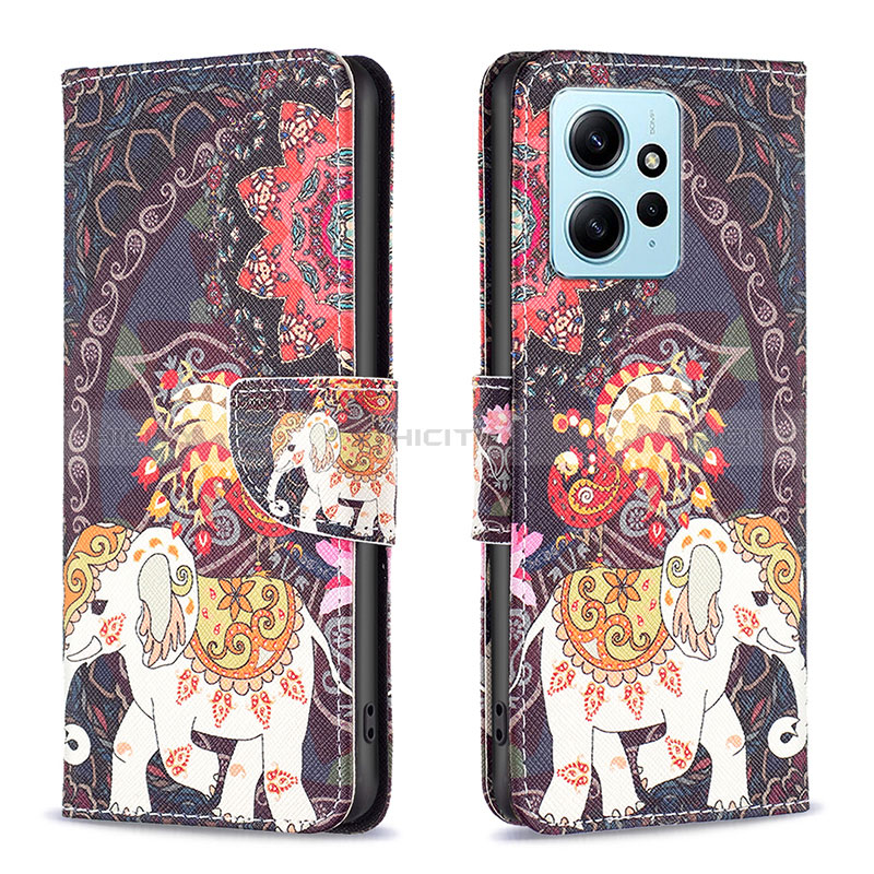 Custodia Portafoglio In Pelle Fantasia Modello Cover con Supporto B03F per Xiaomi Redmi Note 12 4G Marrone