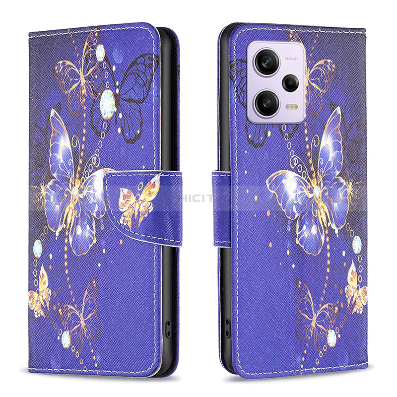 Custodia Portafoglio In Pelle Fantasia Modello Cover con Supporto B03F per Xiaomi Redmi Note 12 Explorer Blu Notte