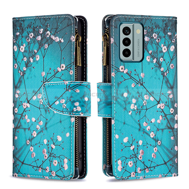 Custodia Portafoglio In Pelle Fantasia Modello Cover con Supporto B04F per Nokia G22 Ciano