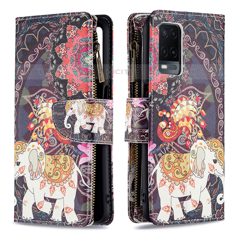 Custodia Portafoglio In Pelle Fantasia Modello Cover con Supporto B04F per Oppo A54 4G Marrone