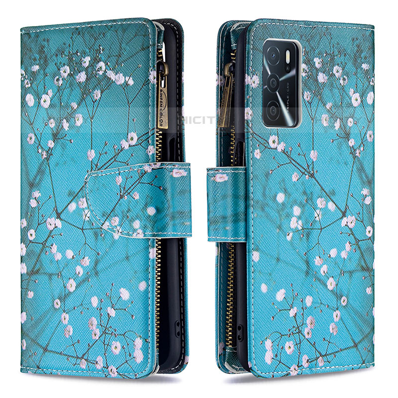 Custodia Portafoglio In Pelle Fantasia Modello Cover con Supporto B04F per Oppo A54s Ciano