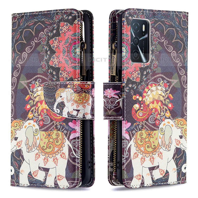 Custodia Portafoglio In Pelle Fantasia Modello Cover con Supporto B04F per Oppo A54s Marrone