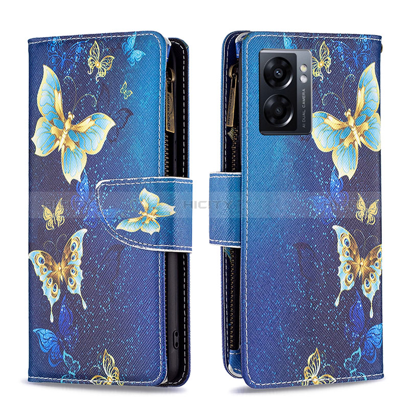 Custodia Portafoglio In Pelle Fantasia Modello Cover con Supporto B04F per Oppo A57 5G Blu