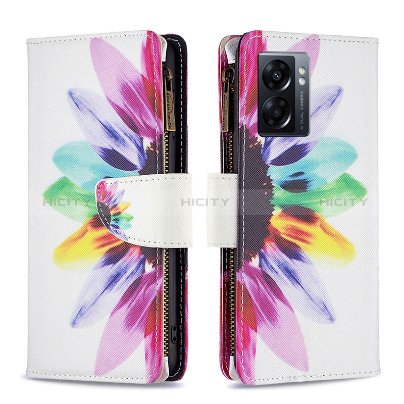 Custodia Portafoglio In Pelle Fantasia Modello Cover con Supporto B04F per Oppo A57 5G Multicolore