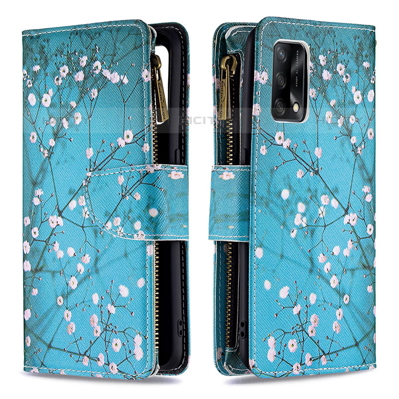 Custodia Portafoglio In Pelle Fantasia Modello Cover con Supporto B04F per Oppo A74 4G Ciano