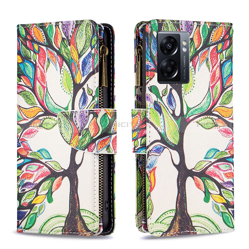 Custodia Portafoglio In Pelle Fantasia Modello Cover con Supporto B04F per Oppo A77 5G Verde