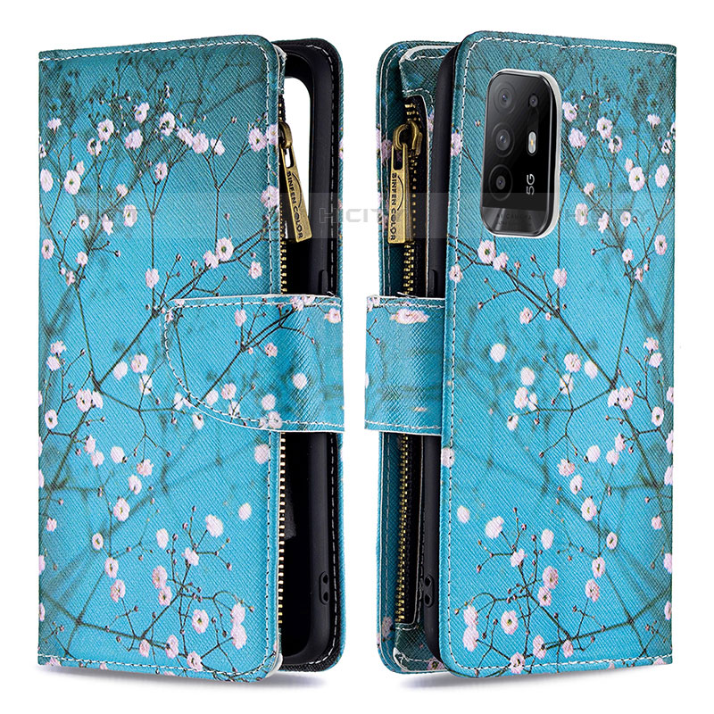 Custodia Portafoglio In Pelle Fantasia Modello Cover con Supporto B04F per Oppo A95 5G Ciano