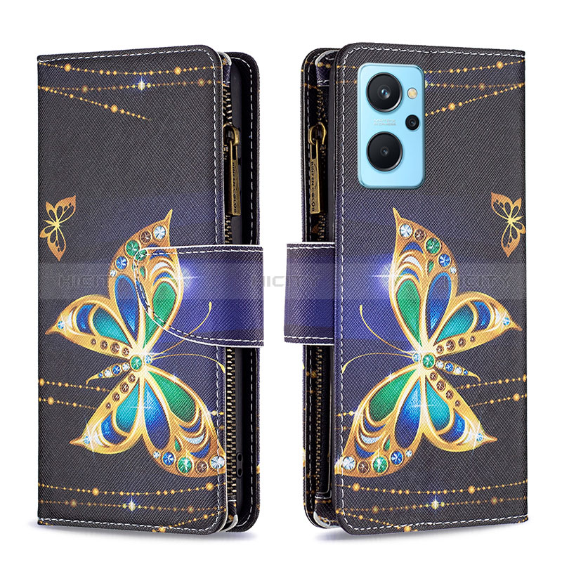 Custodia Portafoglio In Pelle Fantasia Modello Cover con Supporto B04F per Oppo A96 4G Nero