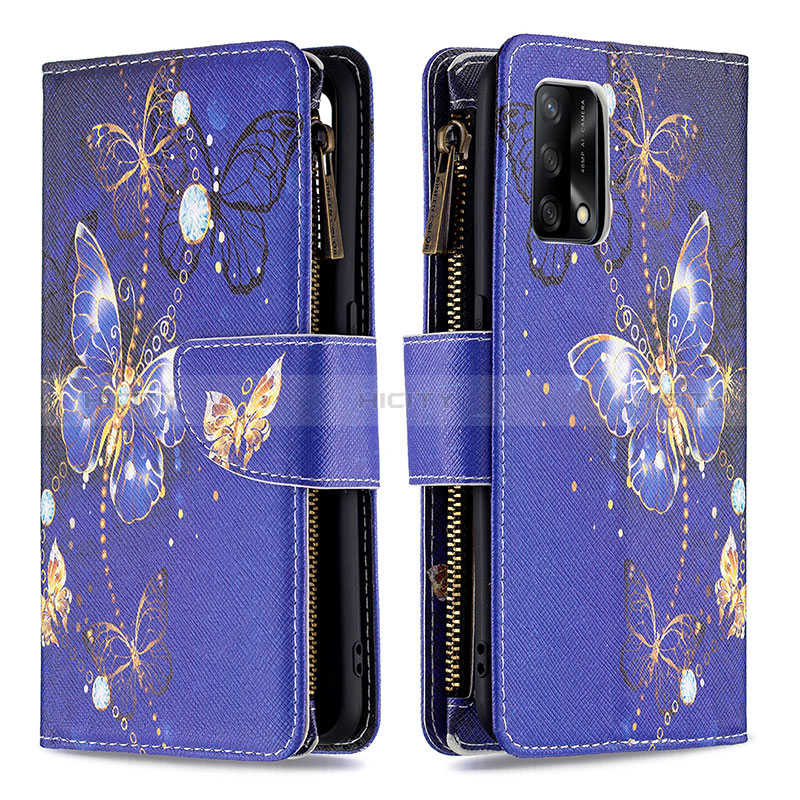 Custodia Portafoglio In Pelle Fantasia Modello Cover con Supporto B04F per Oppo F19 Blu Notte