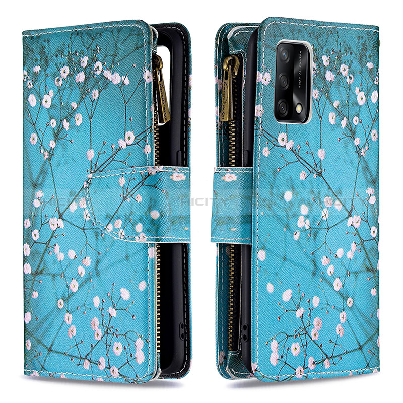 Custodia Portafoglio In Pelle Fantasia Modello Cover con Supporto B04F per Oppo F19s Ciano