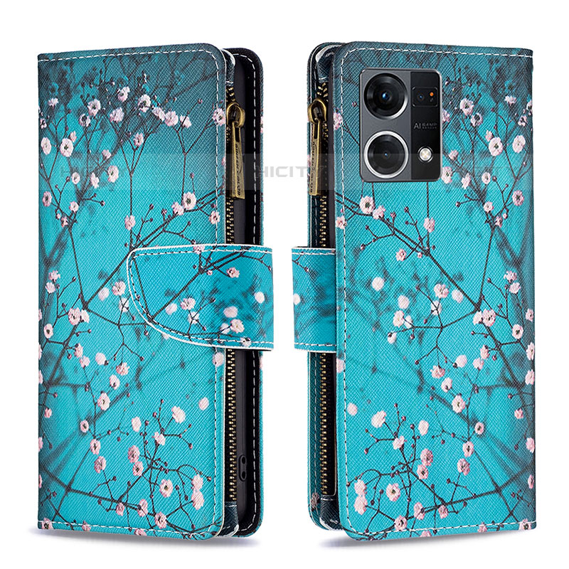 Custodia Portafoglio In Pelle Fantasia Modello Cover con Supporto B04F per Oppo F21 Pro 4G Ciano