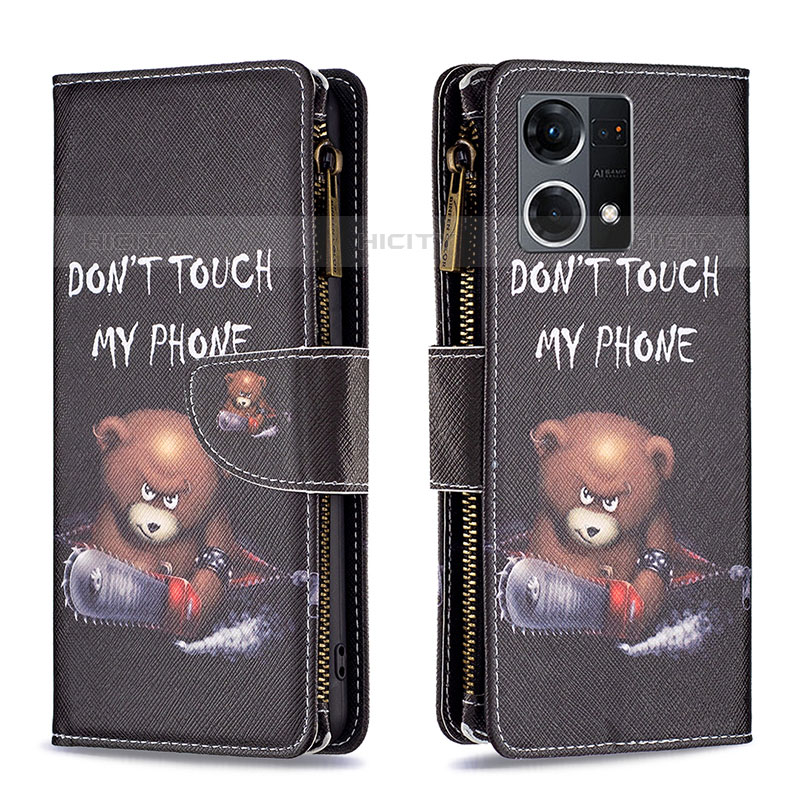 Custodia Portafoglio In Pelle Fantasia Modello Cover con Supporto B04F per Oppo F21 Pro 4G Grigio Scuro