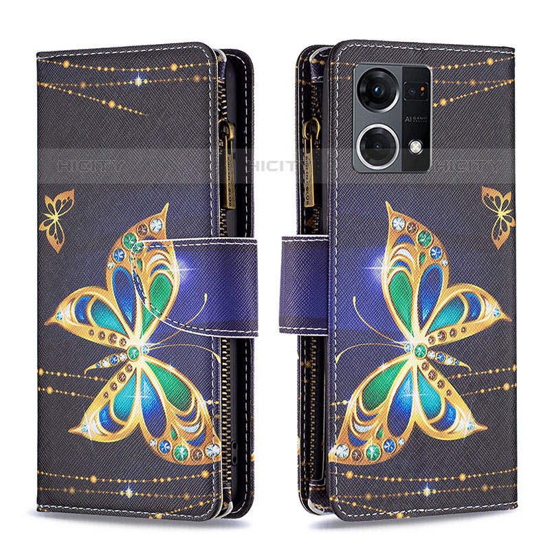 Custodia Portafoglio In Pelle Fantasia Modello Cover con Supporto B04F per Oppo F21 Pro 4G Nero