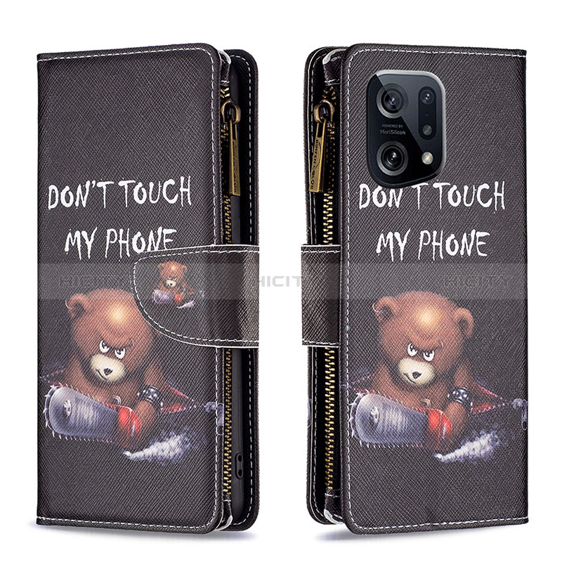 Custodia Portafoglio In Pelle Fantasia Modello Cover con Supporto B04F per Oppo Find X5 5G Grigio Scuro