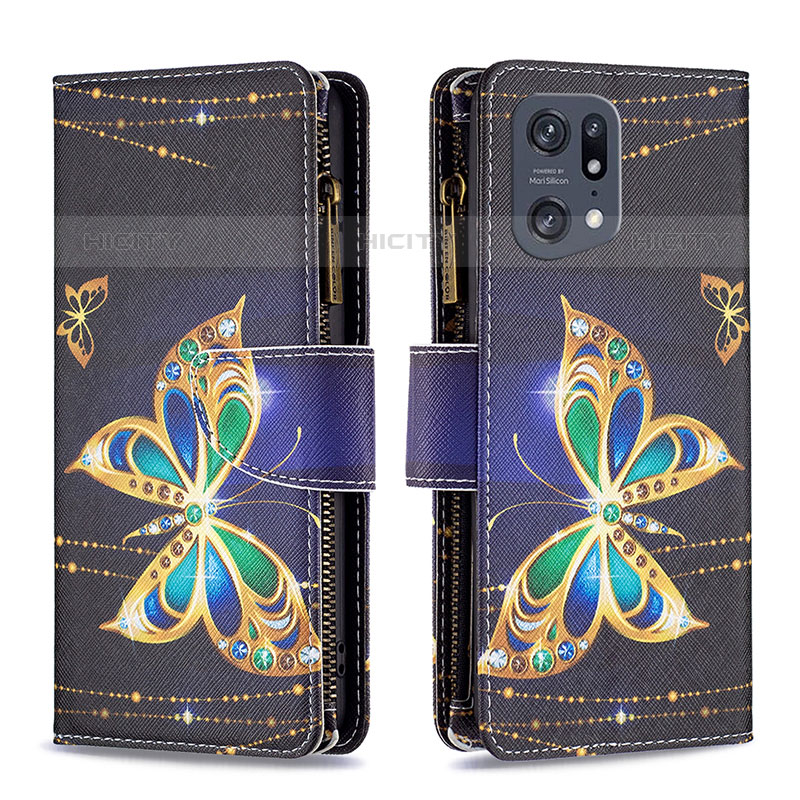 Custodia Portafoglio In Pelle Fantasia Modello Cover con Supporto B04F per Oppo Find X5 Pro 5G