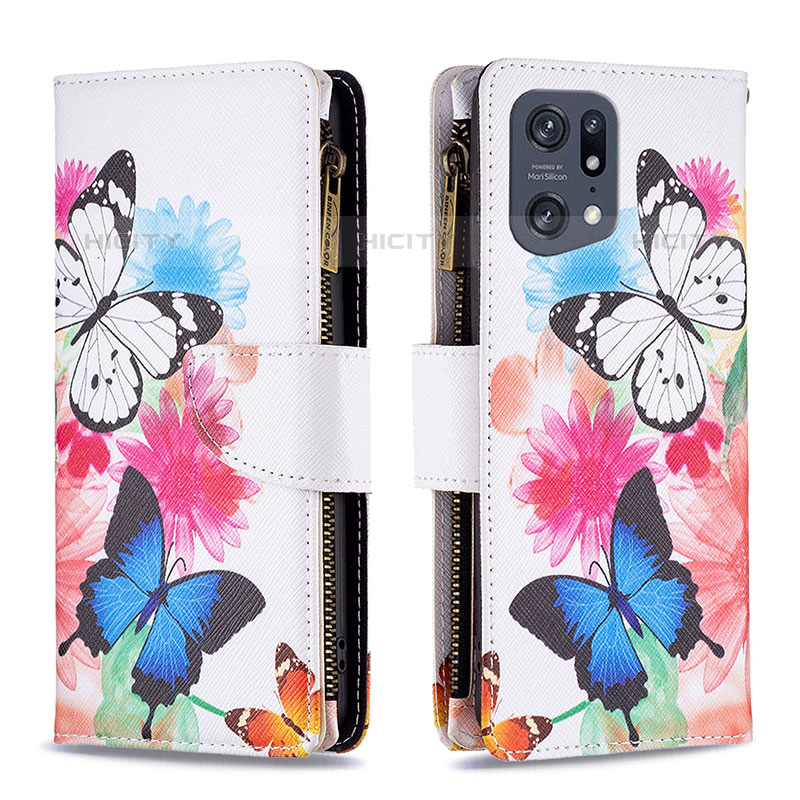 Custodia Portafoglio In Pelle Fantasia Modello Cover con Supporto B04F per Oppo Find X5 Pro 5G Colorato