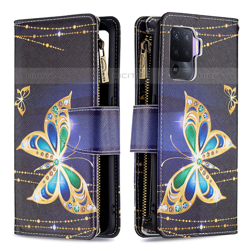 Custodia Portafoglio In Pelle Fantasia Modello Cover con Supporto B04F per Oppo Reno5 Lite Nero