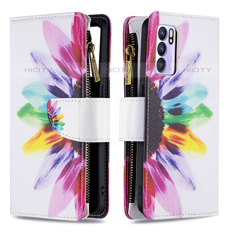 Custodia Portafoglio In Pelle Fantasia Modello Cover con Supporto B04F per Oppo Reno6 5G Multicolore