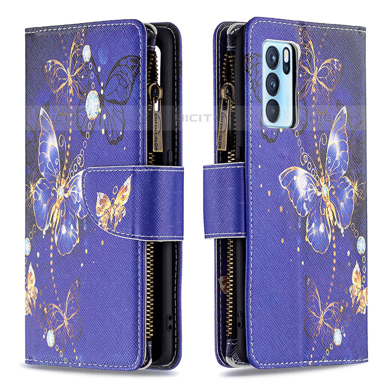 Custodia Portafoglio In Pelle Fantasia Modello Cover con Supporto B04F per Oppo Reno6 Pro 5G India