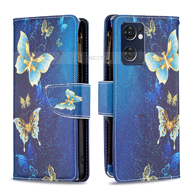 Custodia Portafoglio In Pelle Fantasia Modello Cover con Supporto B04F per Oppo Reno7 5G Blu