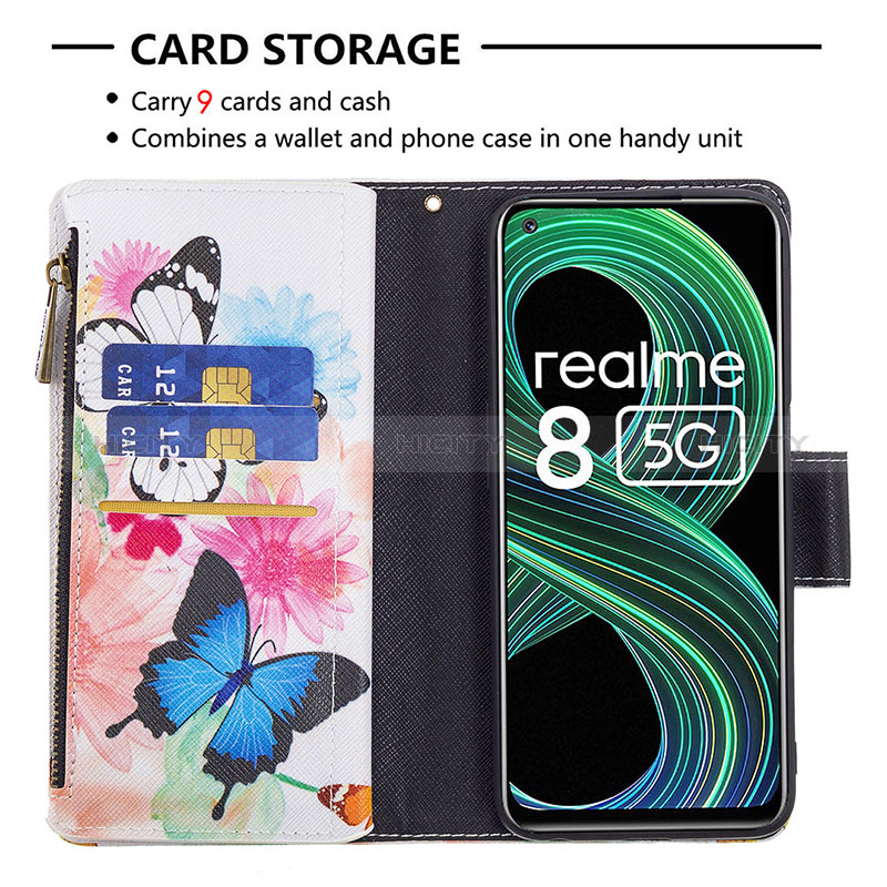 Custodia Portafoglio In Pelle Fantasia Modello Cover con Supporto B04F per Realme 9 5G India