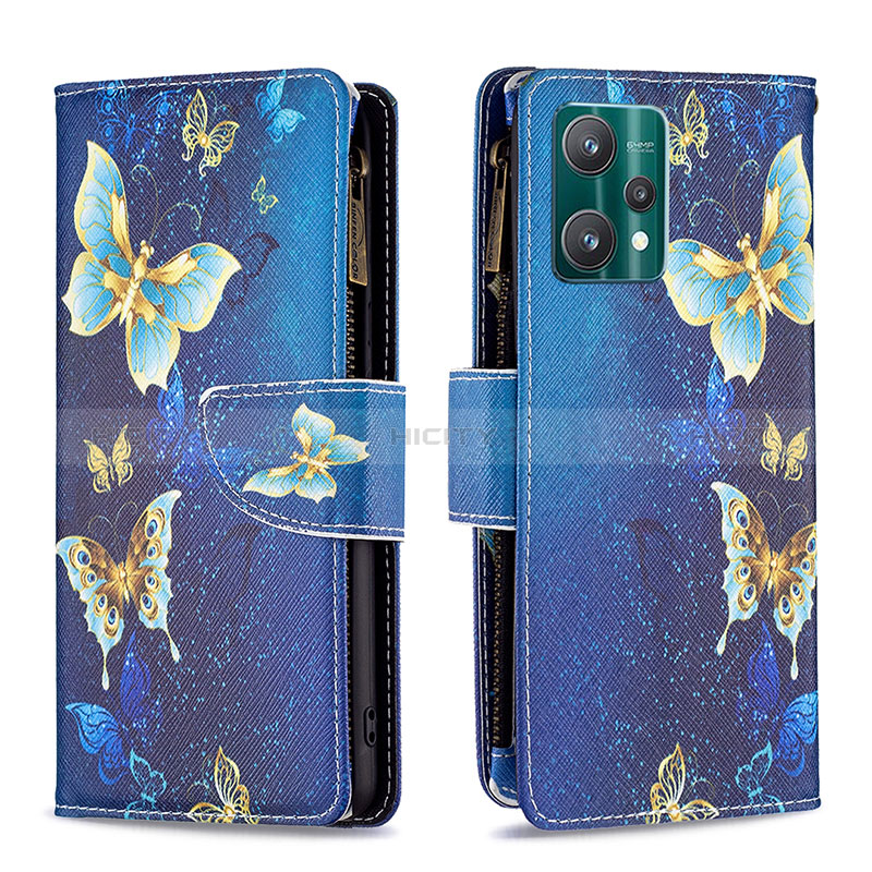 Custodia Portafoglio In Pelle Fantasia Modello Cover con Supporto B04F per Realme 9 Pro 5G Blu