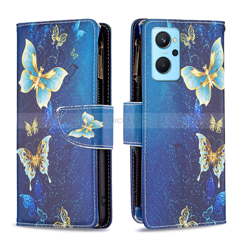 Custodia Portafoglio In Pelle Fantasia Modello Cover con Supporto B04F per Realme 9i 4G Blu