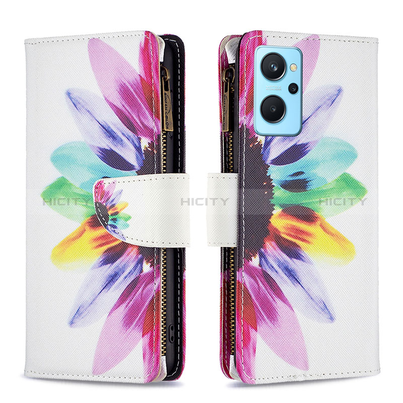 Custodia Portafoglio In Pelle Fantasia Modello Cover con Supporto B04F per Realme 9i 4G Multicolore