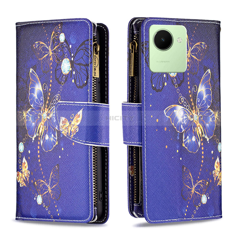 Custodia Portafoglio In Pelle Fantasia Modello Cover con Supporto B04F per Realme C30 Blu Notte