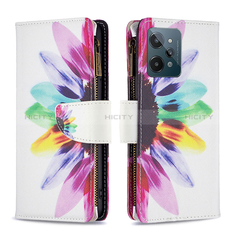 Custodia Portafoglio In Pelle Fantasia Modello Cover con Supporto B04F per Realme C31 Multicolore