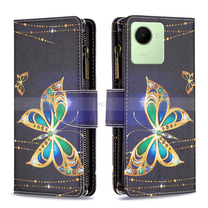 Custodia Portafoglio In Pelle Fantasia Modello Cover con Supporto B04F per Realme Narzo 50i Prime Nero