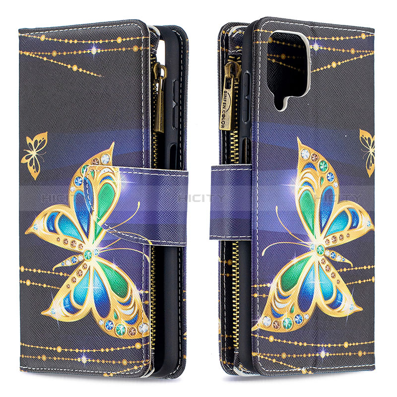 Custodia Portafoglio In Pelle Fantasia Modello Cover con Supporto B04F per Samsung Galaxy A12 Nero