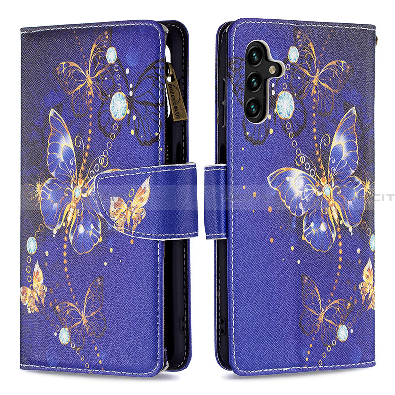 Custodia Portafoglio In Pelle Fantasia Modello Cover con Supporto B04F per Samsung Galaxy A13 5G Blu Notte