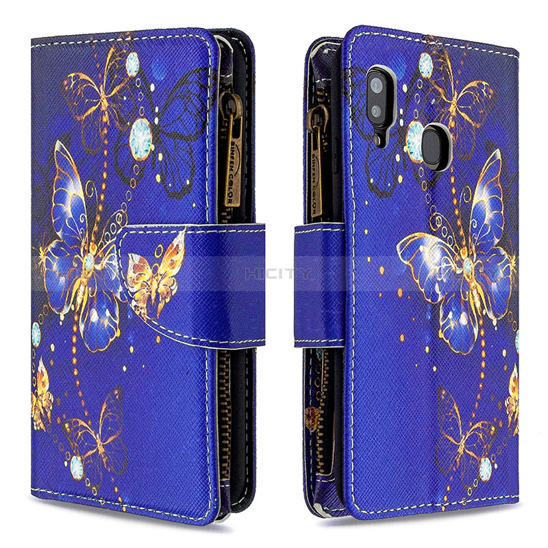 Custodia Portafoglio In Pelle Fantasia Modello Cover con Supporto B04F per Samsung Galaxy A20 Blu Notte