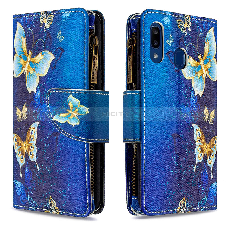 Custodia Portafoglio In Pelle Fantasia Modello Cover con Supporto B04F per Samsung Galaxy A20e Blu