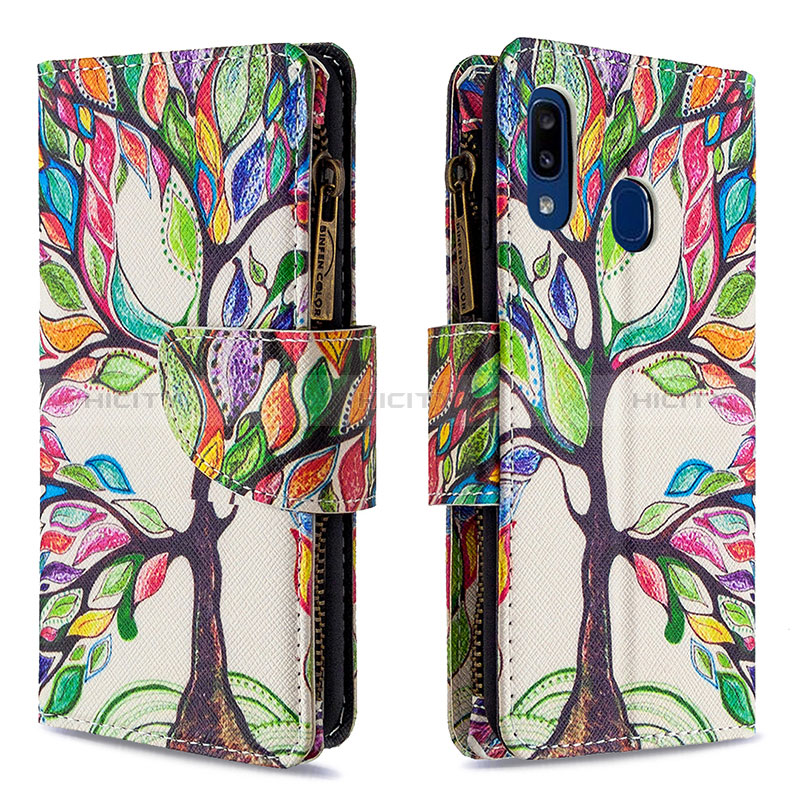 Custodia Portafoglio In Pelle Fantasia Modello Cover con Supporto B04F per Samsung Galaxy A20e Verde