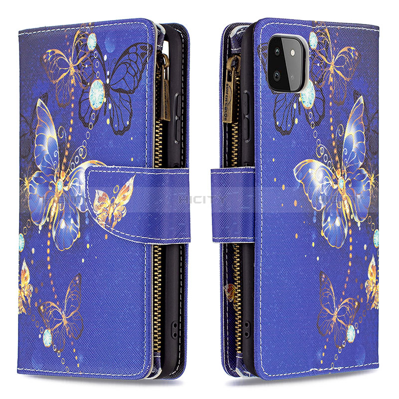 Custodia Portafoglio In Pelle Fantasia Modello Cover con Supporto B04F per Samsung Galaxy A22s 5G Blu Notte