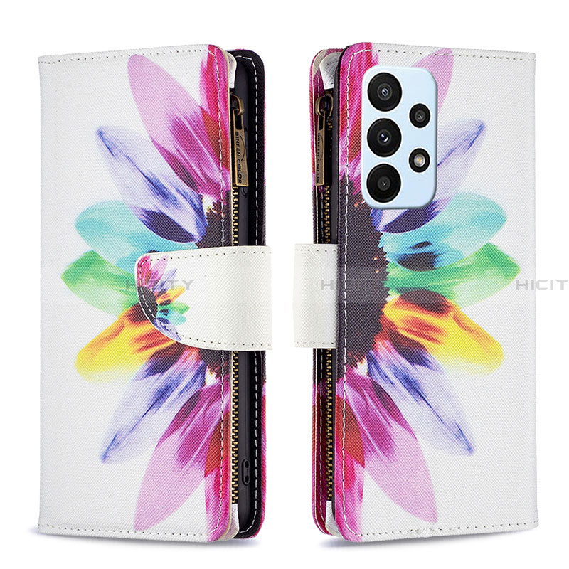 Custodia Portafoglio In Pelle Fantasia Modello Cover con Supporto B04F per Samsung Galaxy A23 4G Multicolore