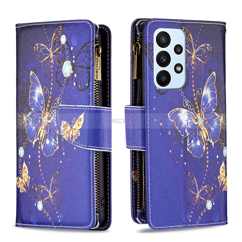 Custodia Portafoglio In Pelle Fantasia Modello Cover con Supporto B04F per Samsung Galaxy A23 5G Blu Notte