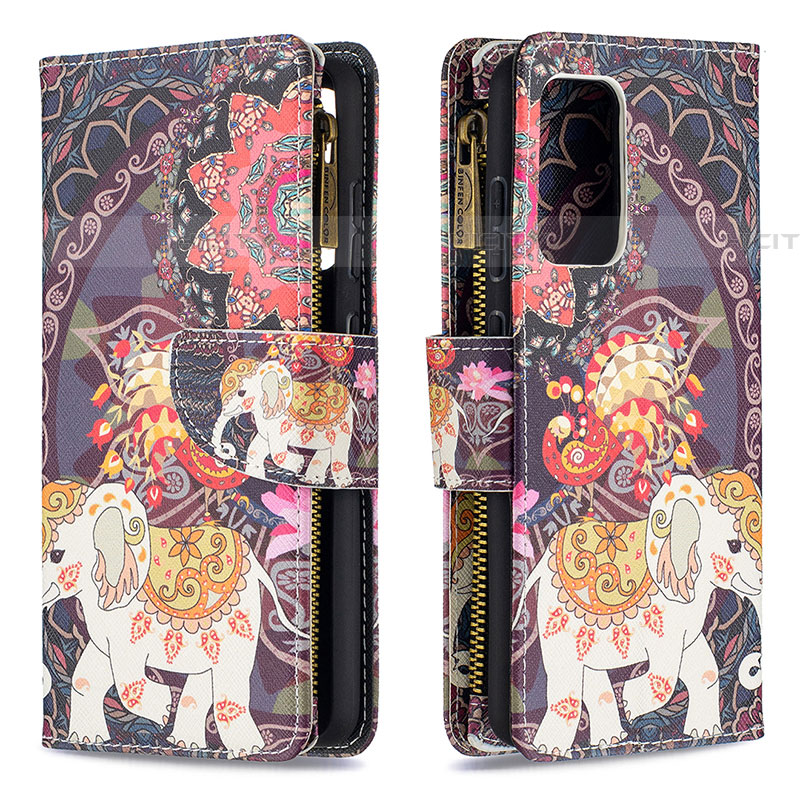 Custodia Portafoglio In Pelle Fantasia Modello Cover con Supporto B04F per Samsung Galaxy A52 5G Marrone