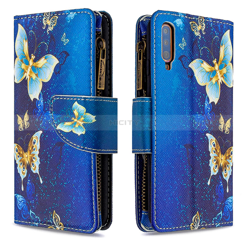 Custodia Portafoglio In Pelle Fantasia Modello Cover con Supporto B04F per Samsung Galaxy A70S Blu