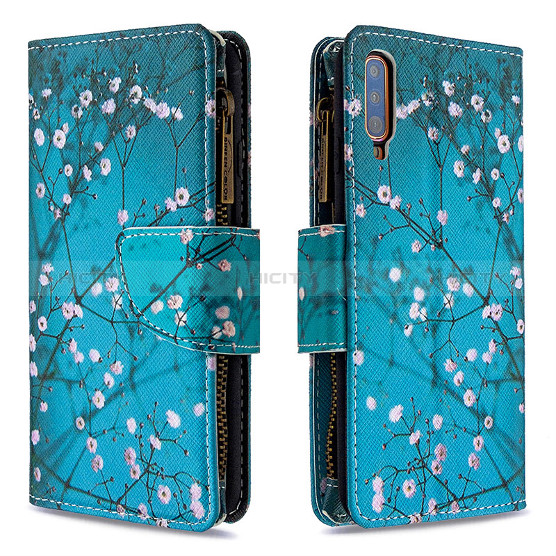 Custodia Portafoglio In Pelle Fantasia Modello Cover con Supporto B04F per Samsung Galaxy A70S Ciano