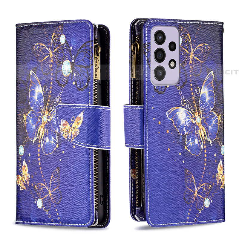 Custodia Portafoglio In Pelle Fantasia Modello Cover con Supporto B04F per Samsung Galaxy A73 5G Blu Notte