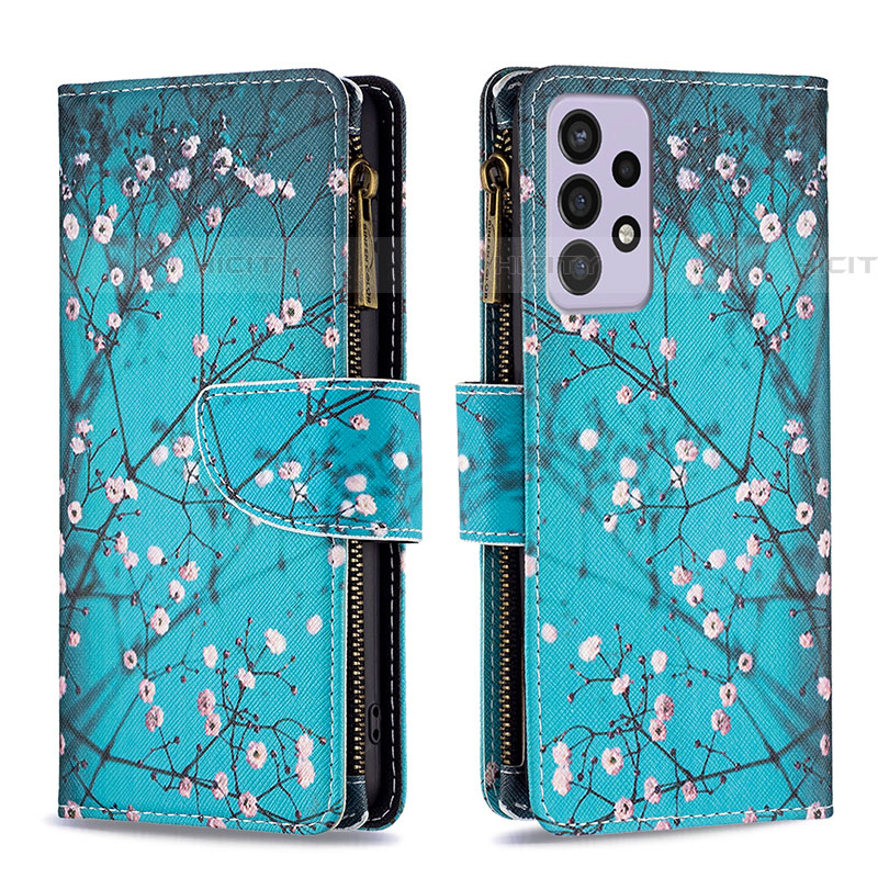 Custodia Portafoglio In Pelle Fantasia Modello Cover con Supporto B04F per Samsung Galaxy A73 5G Ciano